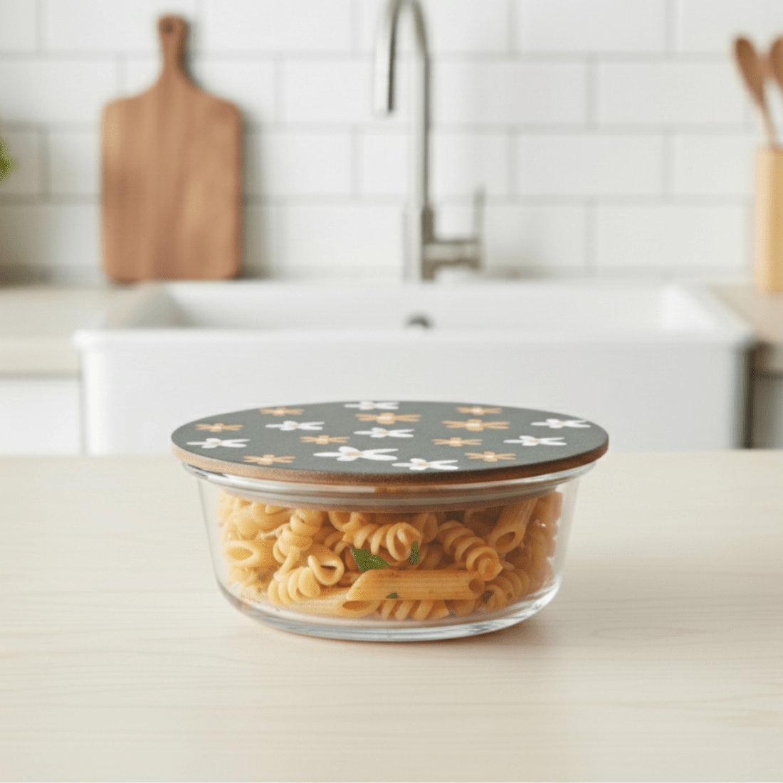 Round Borosilicate Glass Food Container with Printed Lid