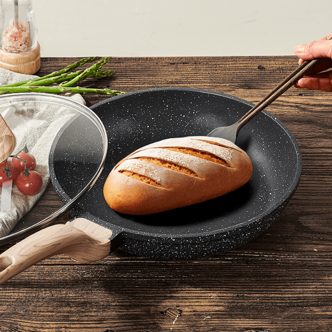 Maifan Stone Non-Stick Flat Bottom Frying Pan (Black-28cm)