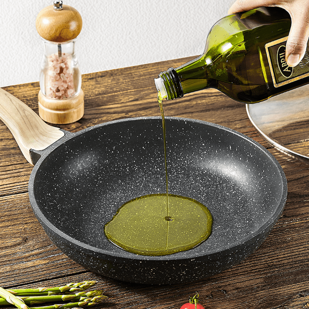 Maifan Stone Non-Stick Flat Bottom Frying Pan (Black-28cm)