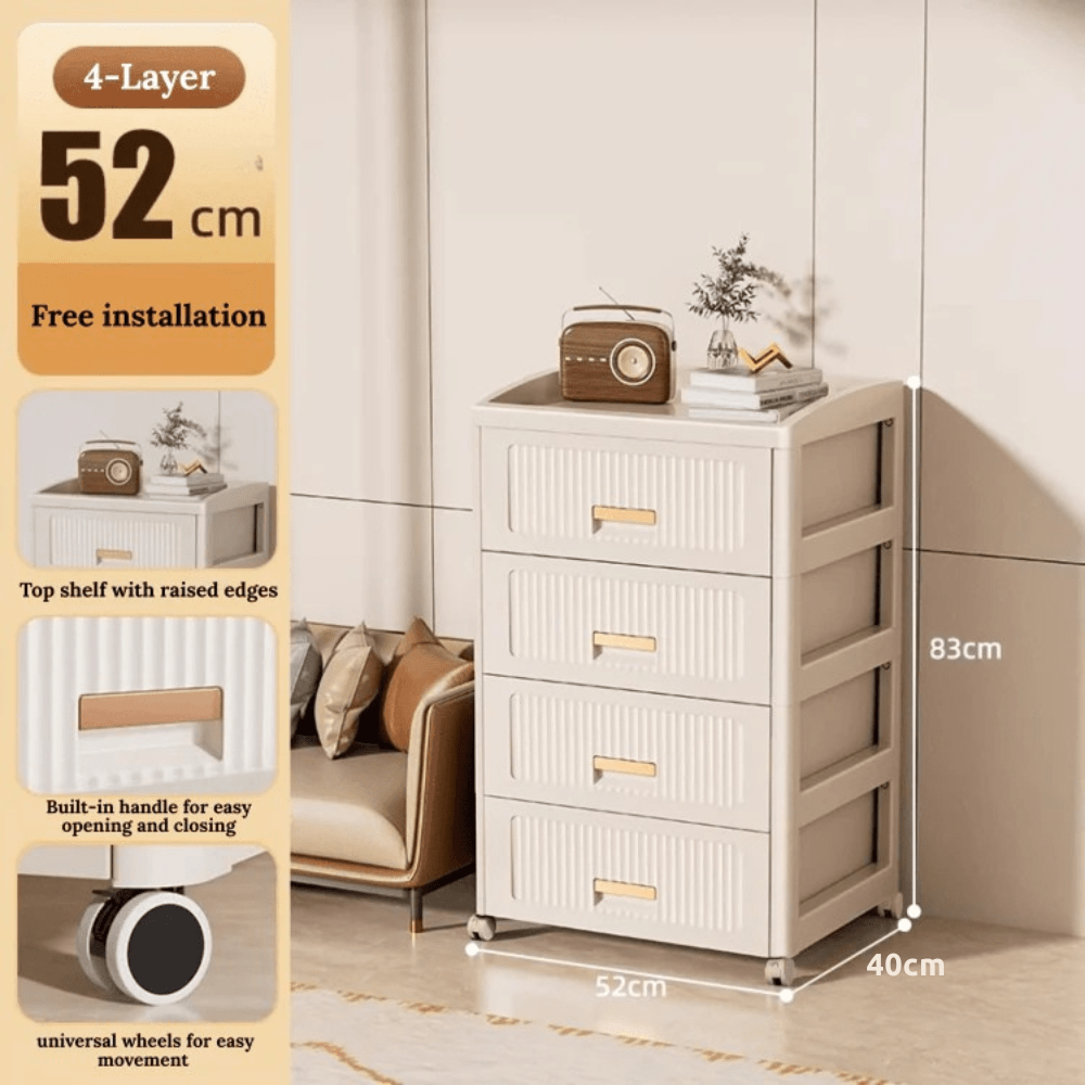 Plastic Multi-Layer Drawer Storage Cabinet with Wheels (52cm)
