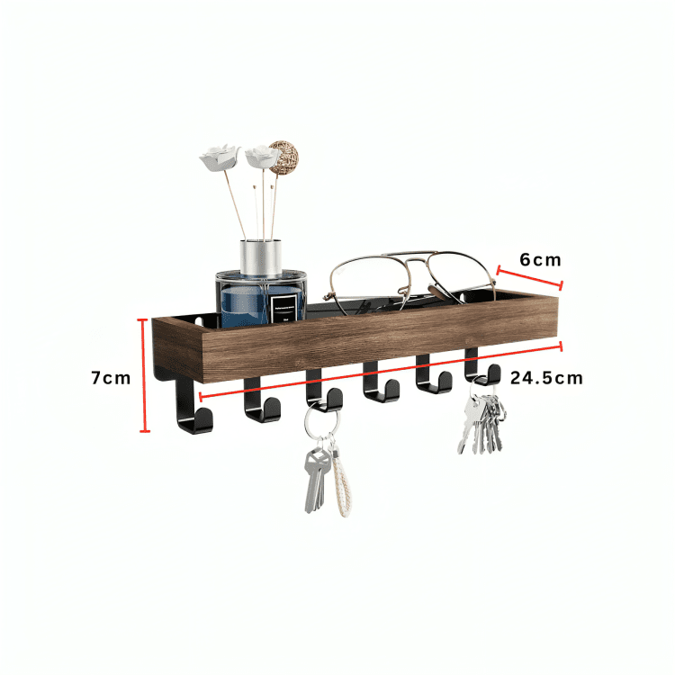Wall-Mounted Metal Wooden Coat Rack with Shelf and Hooks