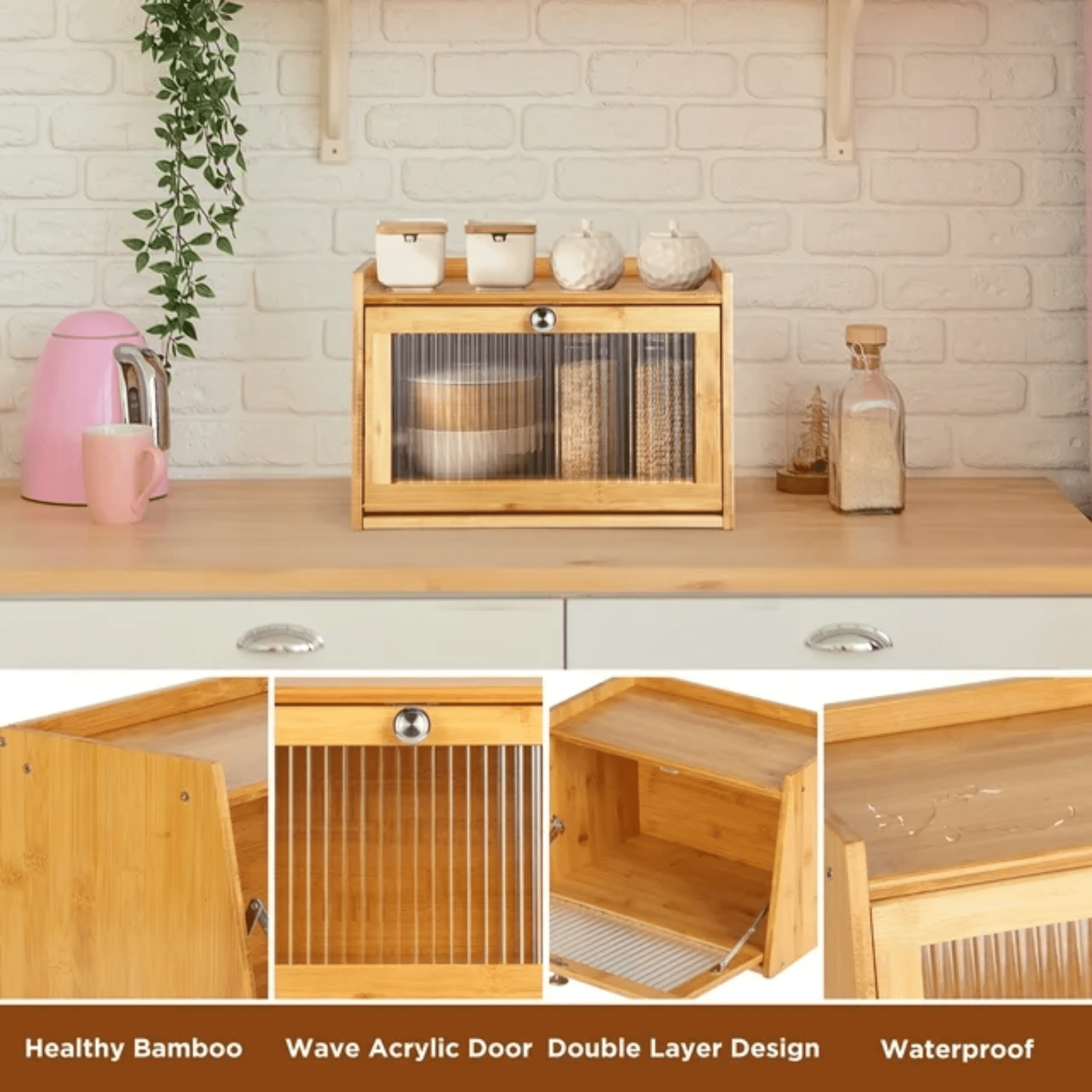 Multifunctional Bamboo Wood Kitchen Countertop Storage Rack(Wooden-50cm)