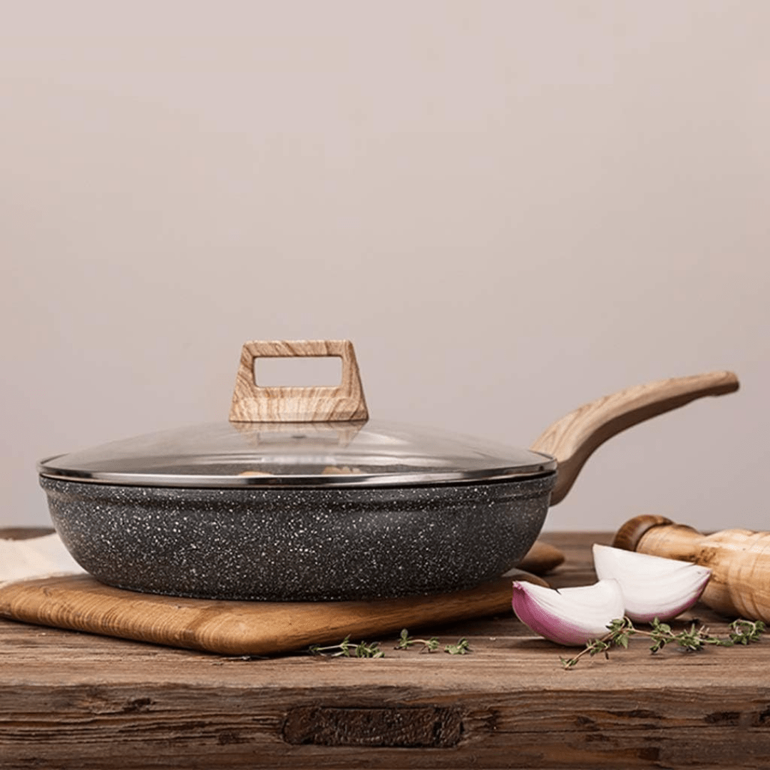 Maifan Stone Non-Stick Flat Bottom Frying Pan (Black-28cm)