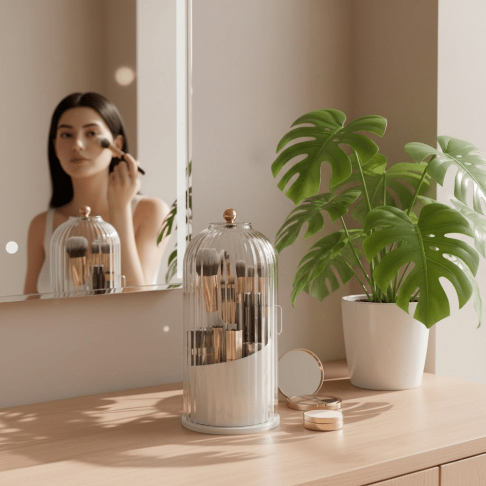 Dustproof Makeup Brush Holder with Visible Compartment