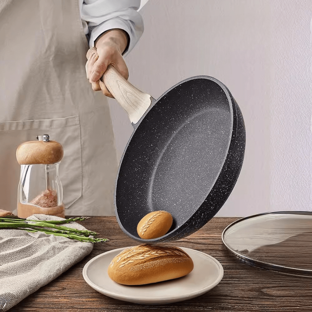 Maifan Stone Non-Stick Flat Bottom Frying Pan (Black-28cm)