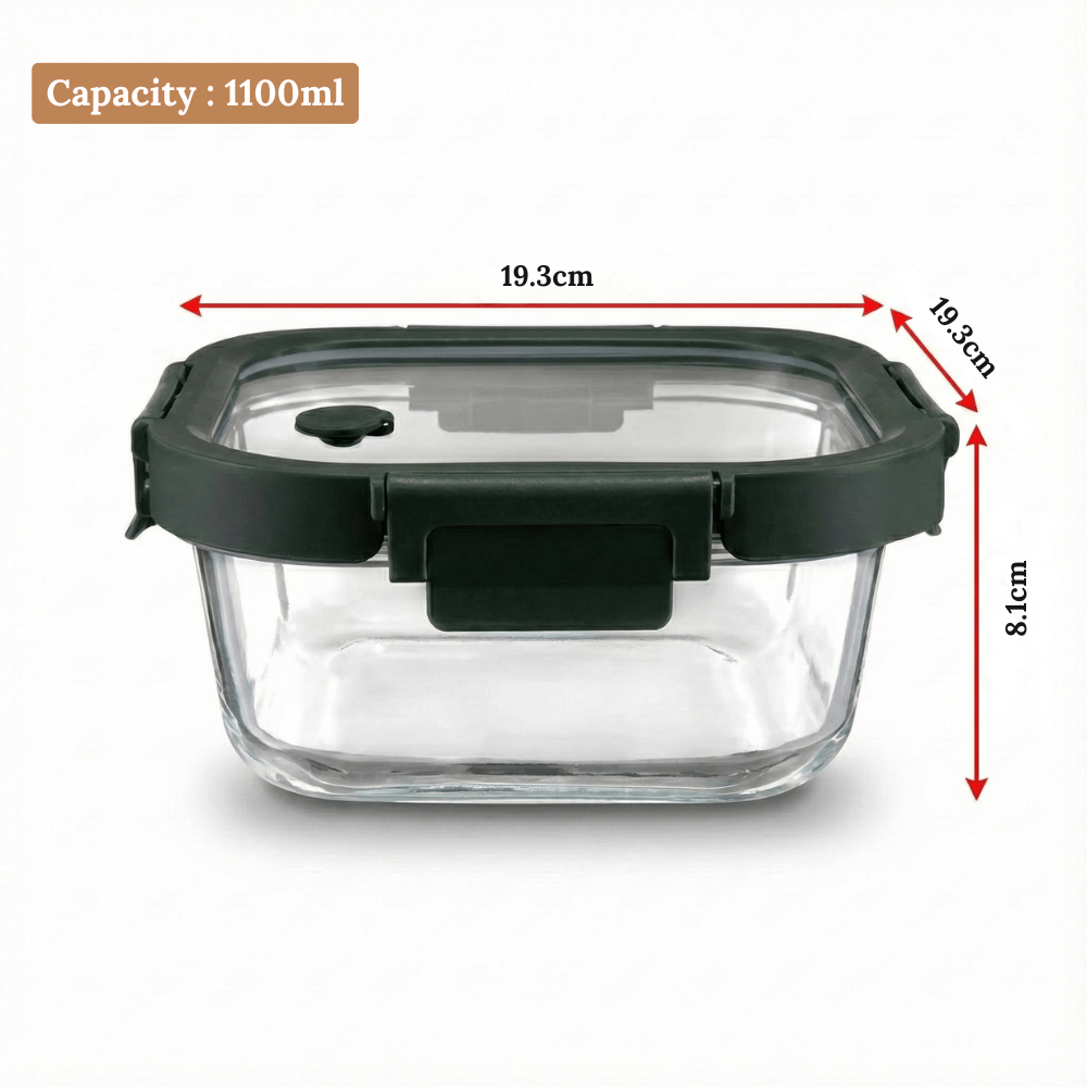 Square Borosilicate Glass Container with Vented Glass Lid