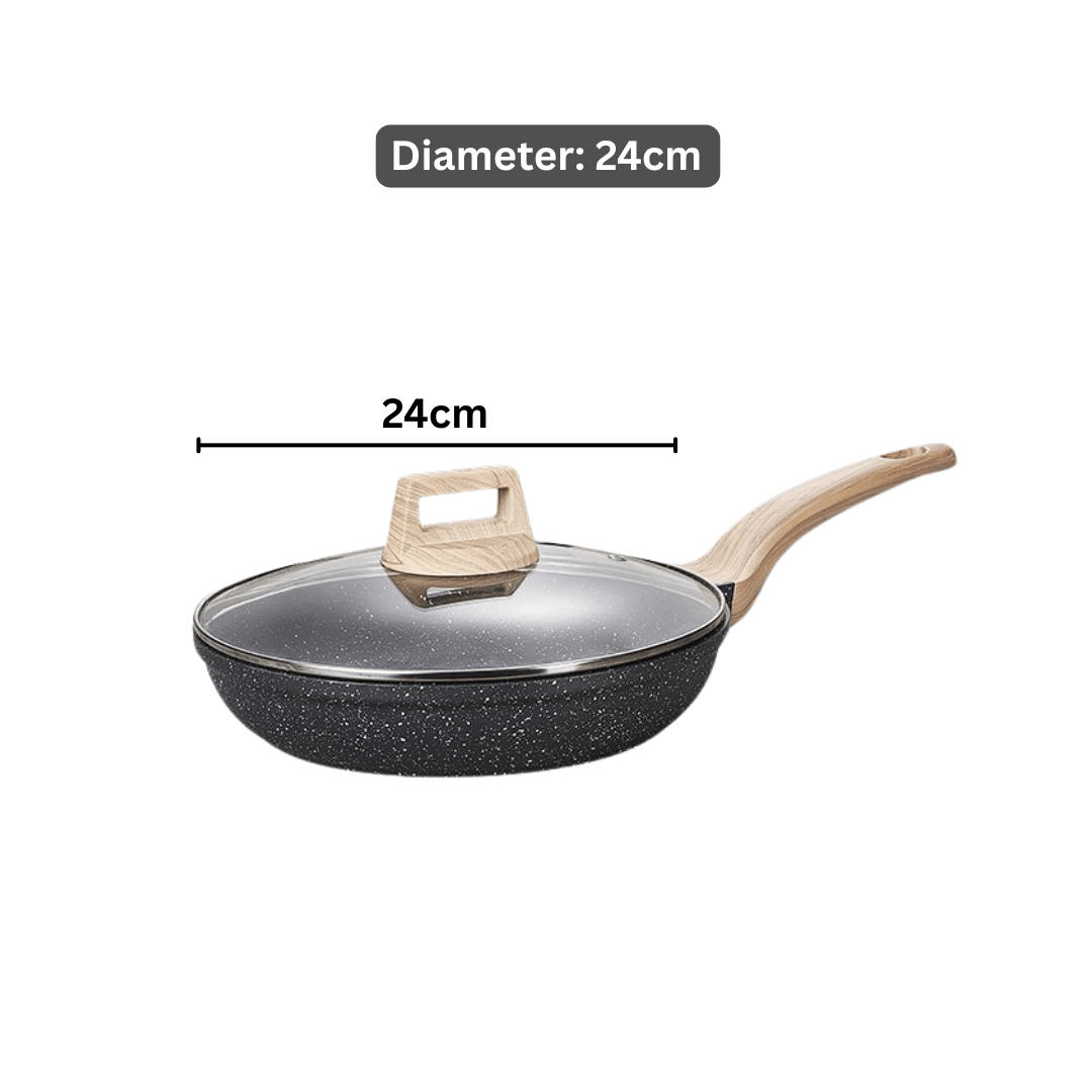 Maifan Stone Non-Stick Flat Bottom Frying Pan (Black-24cm)
