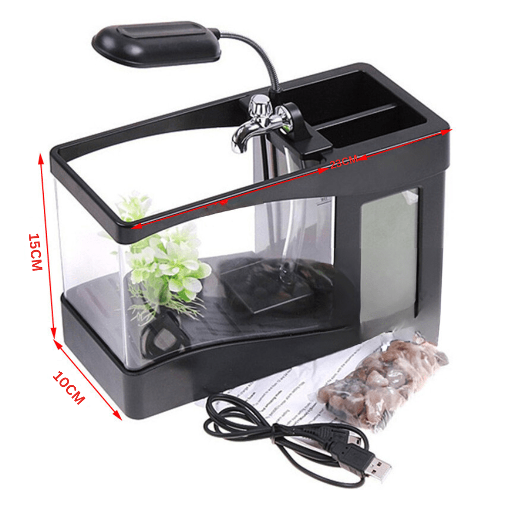 Mini Aquarium Fish Tank With LED Clock