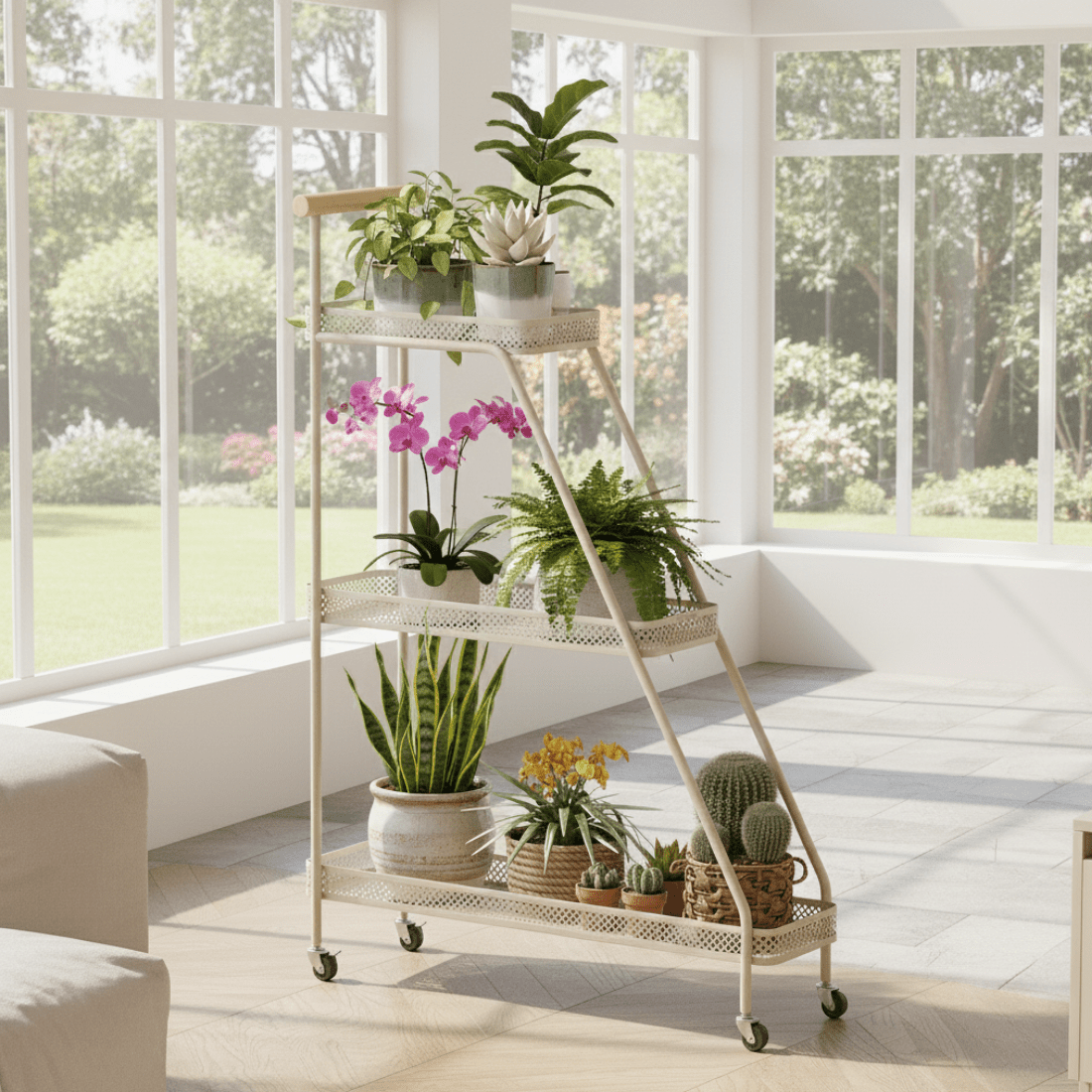 Multi-Tier Movable Metal Plant Stand