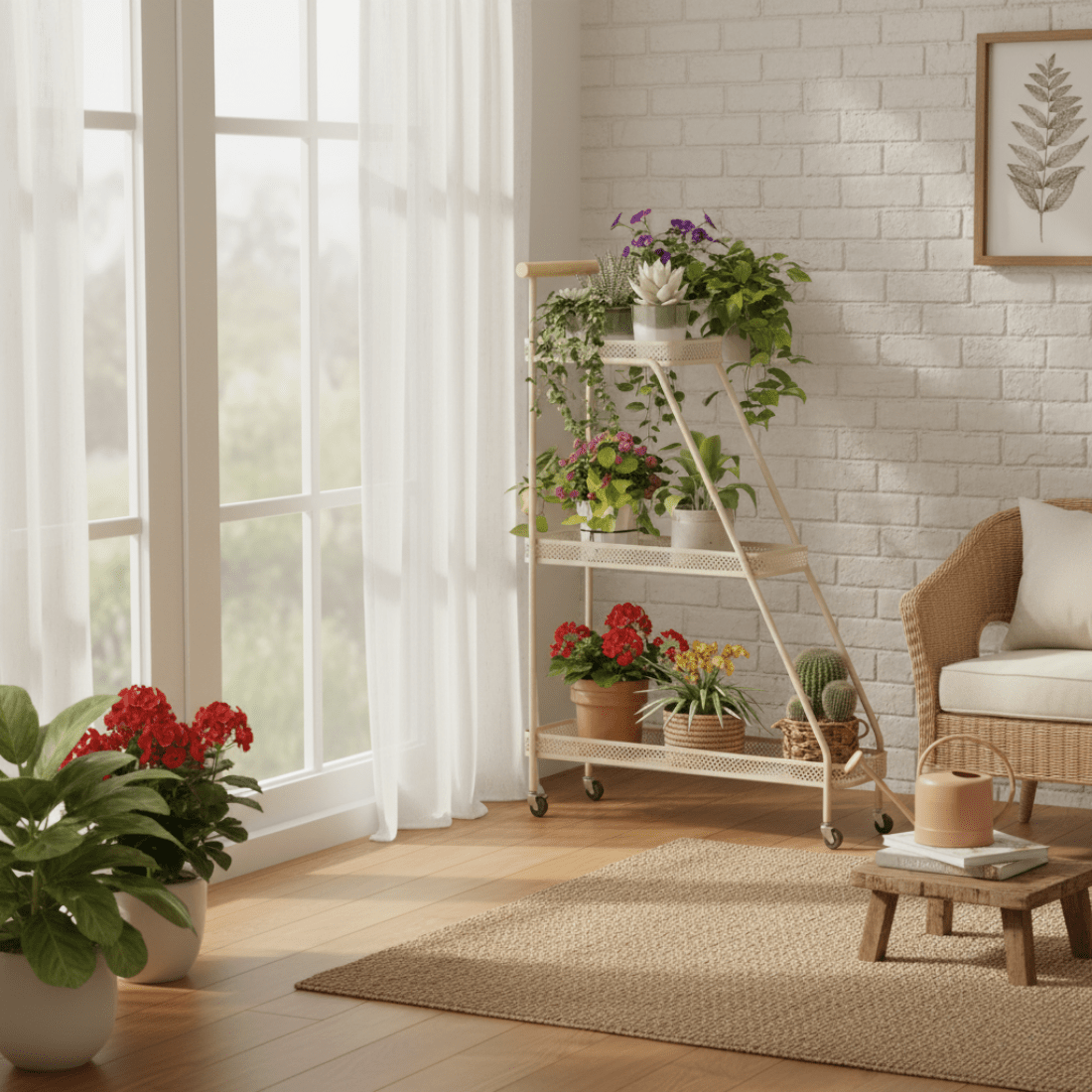 Multi-Tier Movable Metal Plant Stand