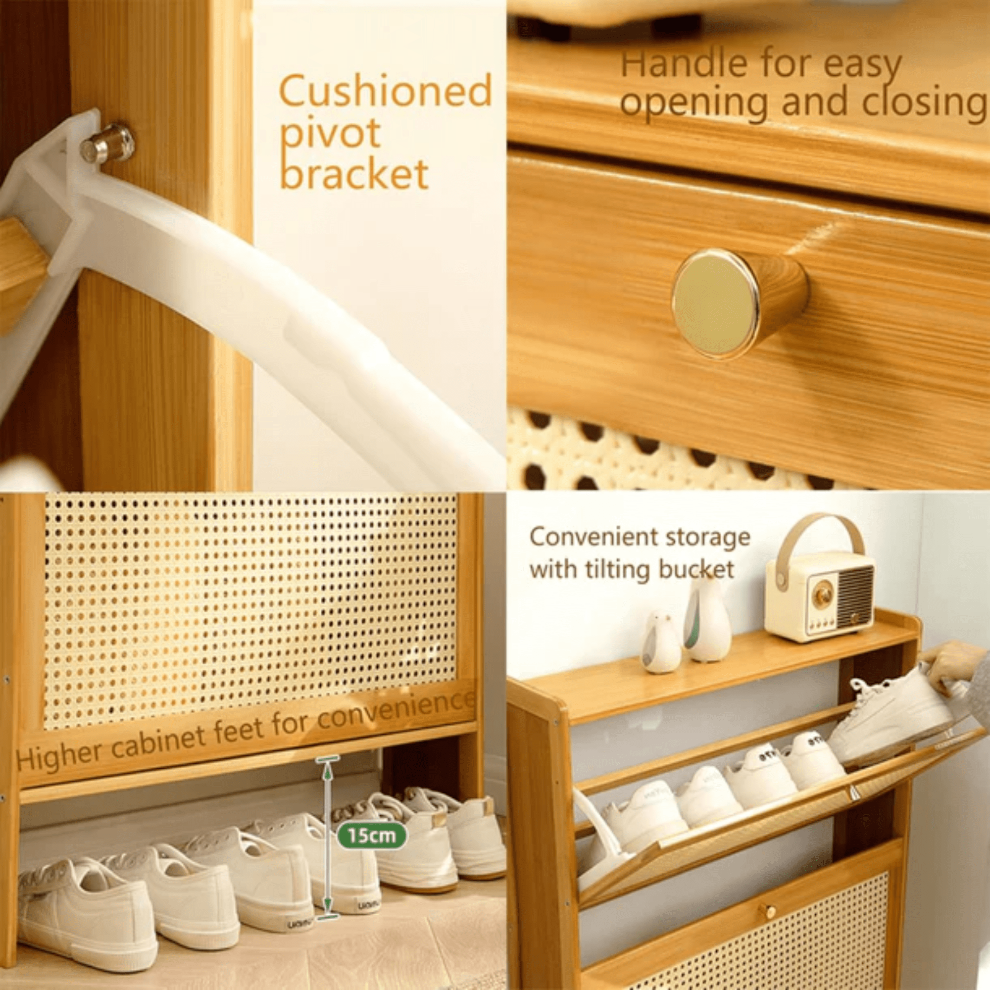 Multi-Layer Bamboo Wooden Shoe Organizer with Dustproof Doors (Brown-70cm)