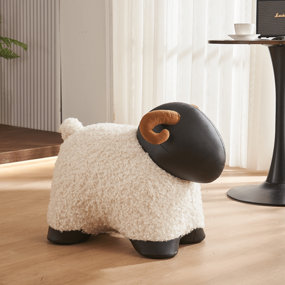 Creative Solid Wood Animal Stool with Soft Teddy Fleece