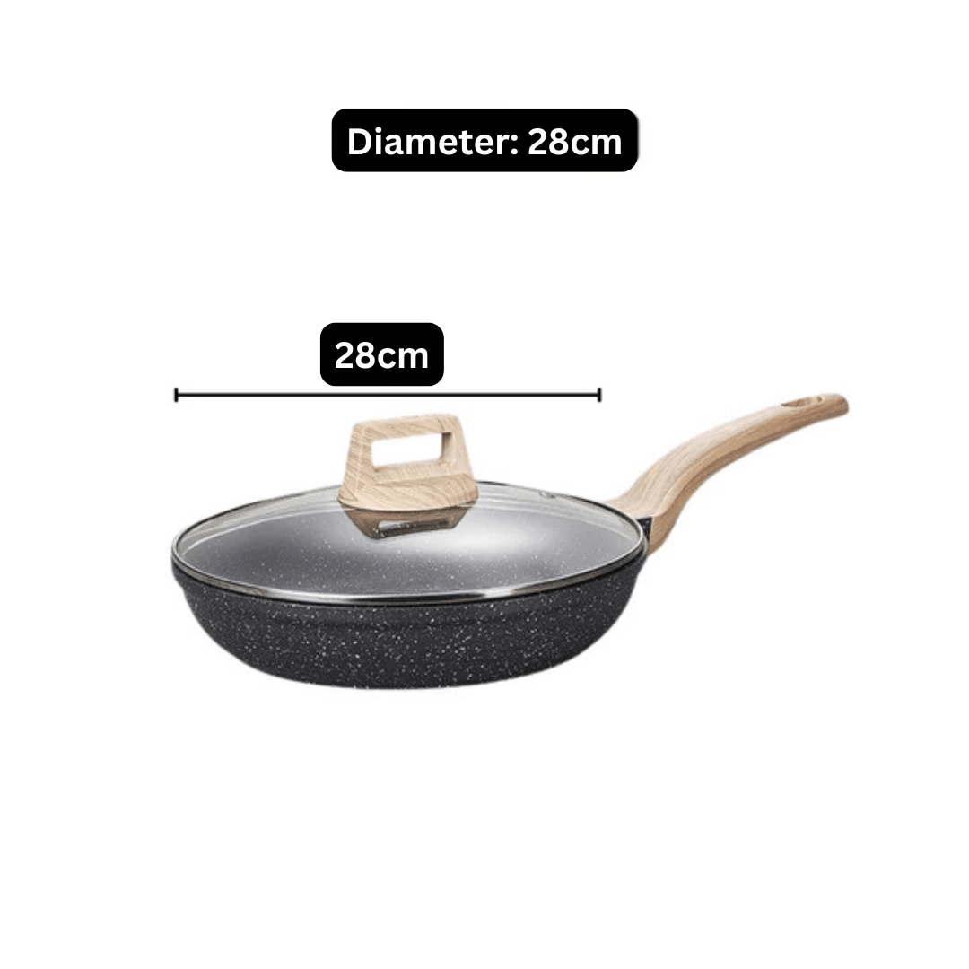 Maifan Stone Non-Stick Flat Bottom Frying Pan (Black-28cm)