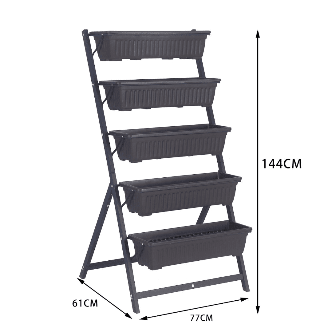 Five Layer Iron Vertical Plant Stand with Plastic Flower Pots