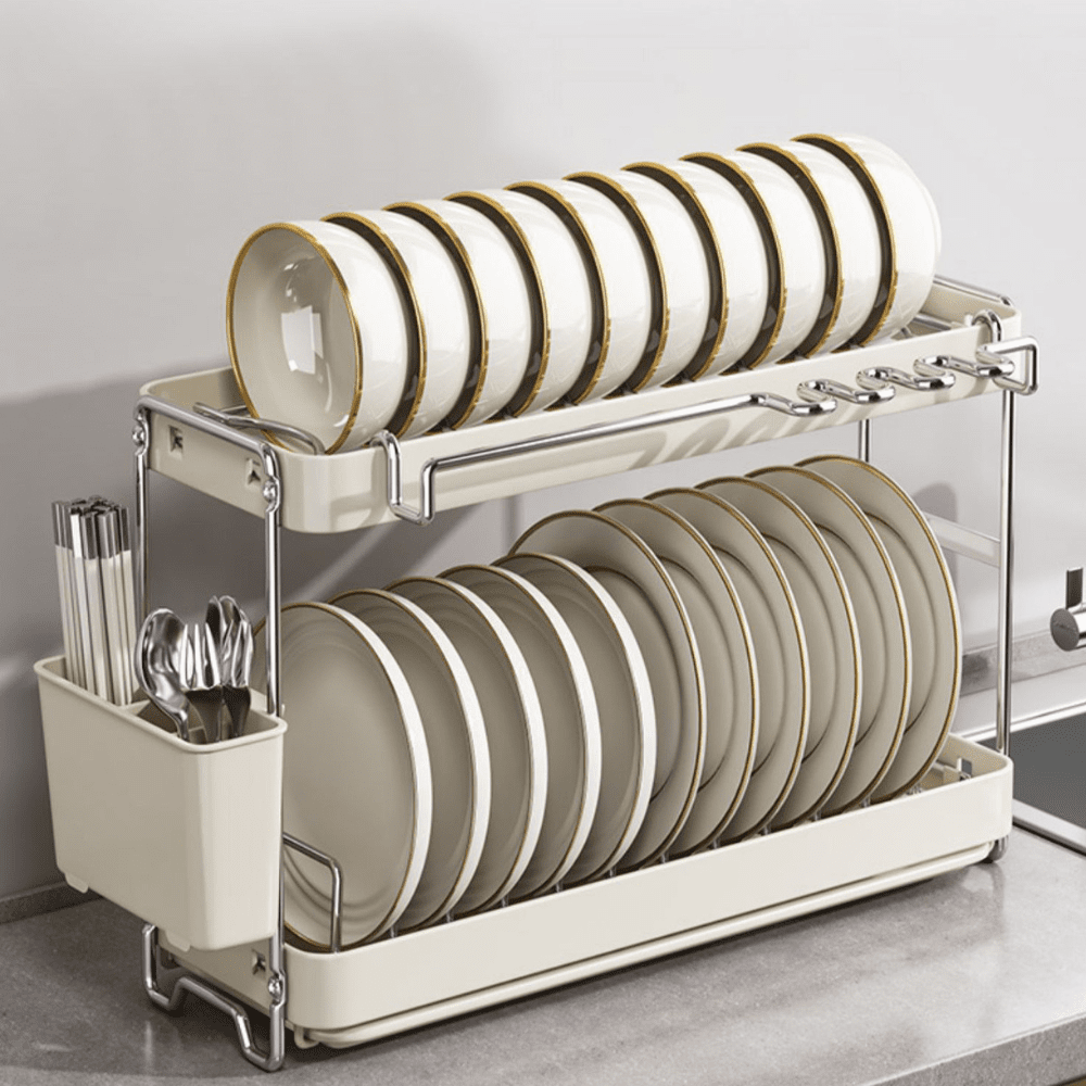 Multi-Functional Two-Level Dish Drying Rack with Adjustable Length