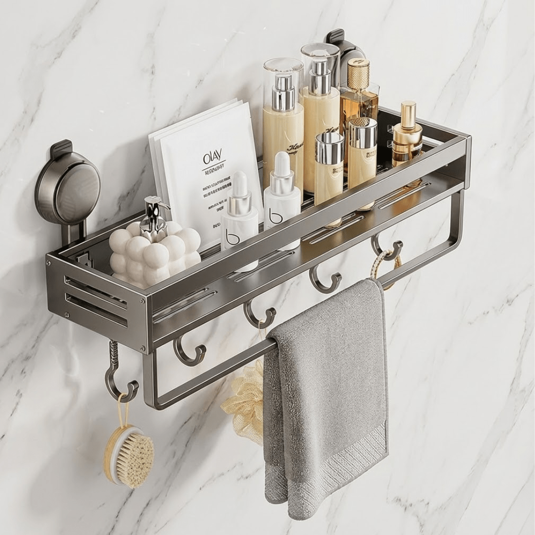 Punch-Free Suction Cup Wall-Mounted Bathroom Storage Rack