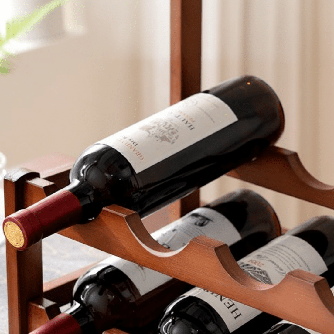 Compact Bamboo Wine Rack with Glass Holder