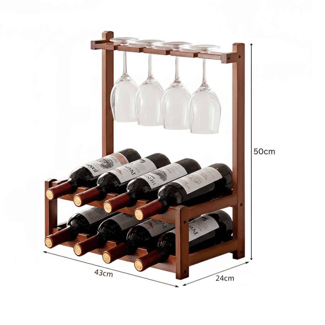 Compact Bamboo Wine Rack with Glass Holder