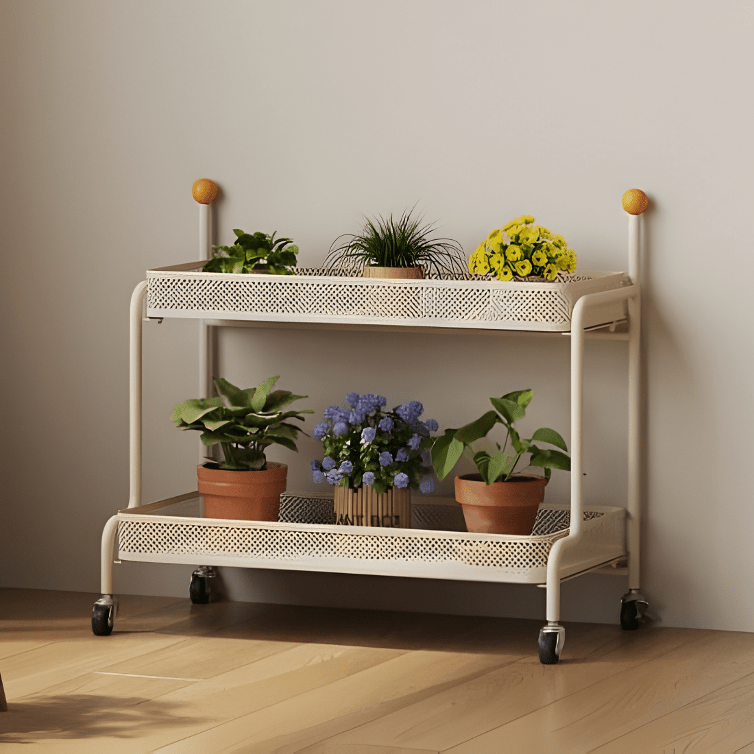 Multi-Tier Movable Metal Plant Stand with Wheels