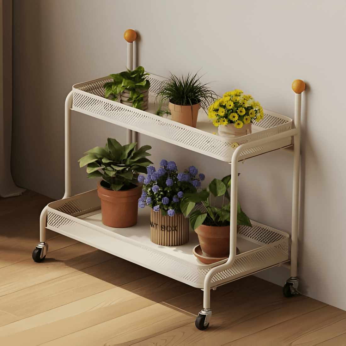 Multi-Tier Movable Metal Plant Stand with Wheels