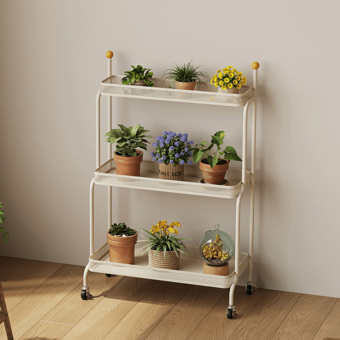 Multi-Tier Movable Metal Plant Stand with Wheels
