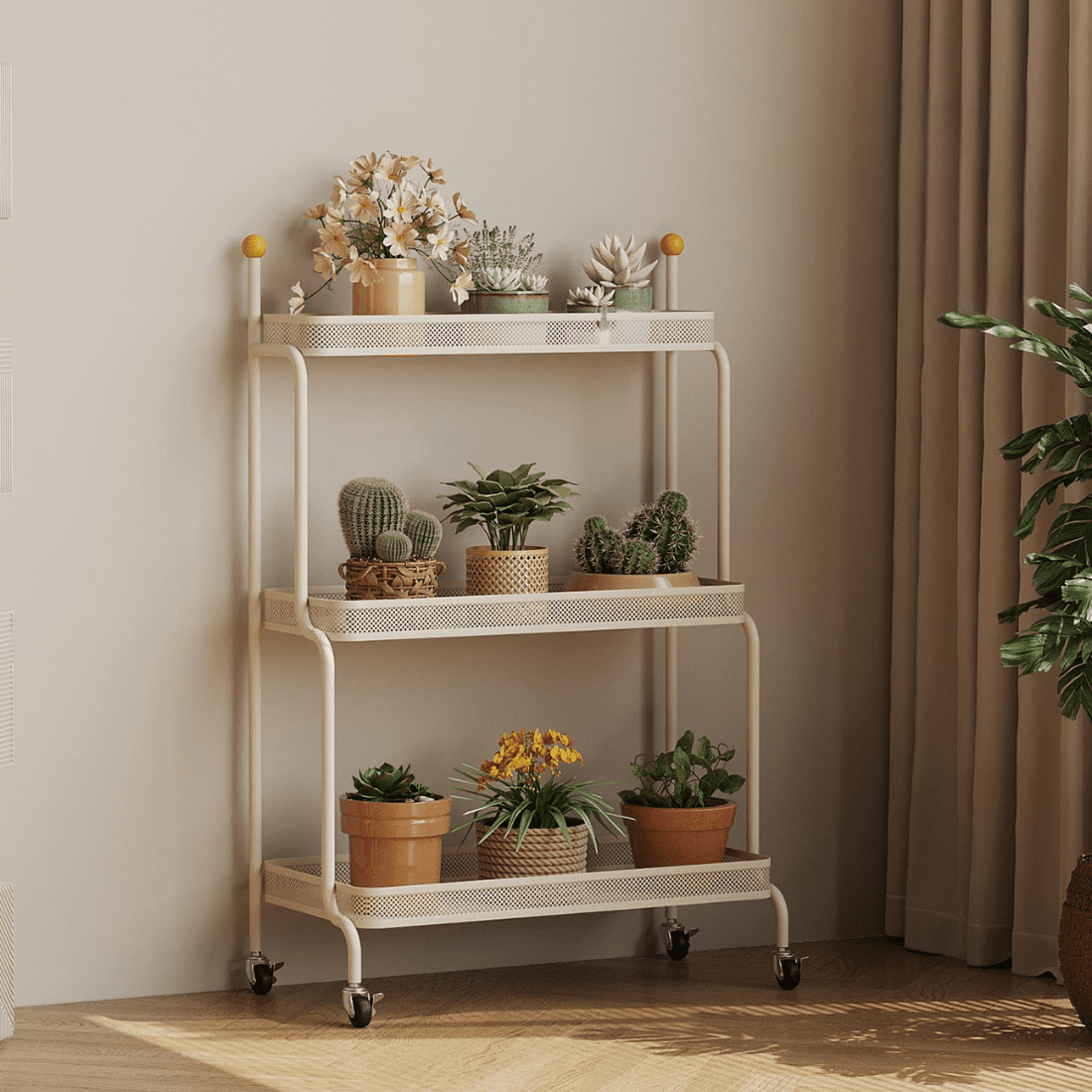 Multi-Tier Movable Metal Plant Stand with Wheels