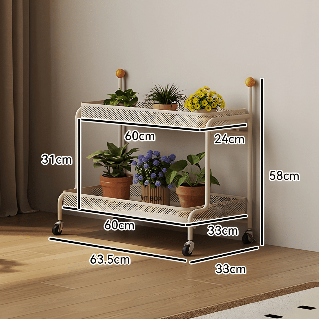 Multi-Tier Movable Metal Plant Stand with Wheels