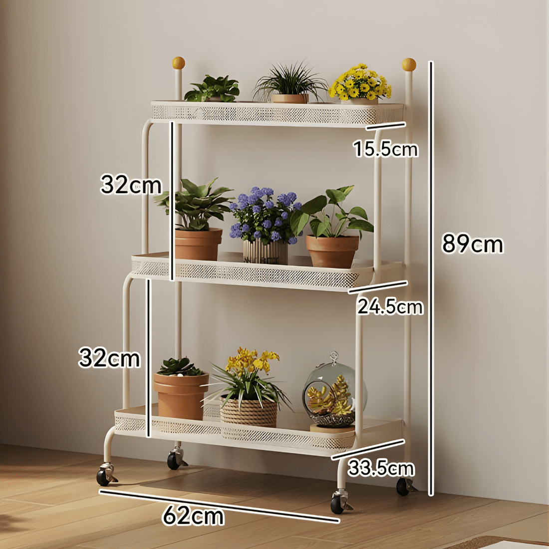 Multi-Tier Movable Metal Plant Stand with Wheels
