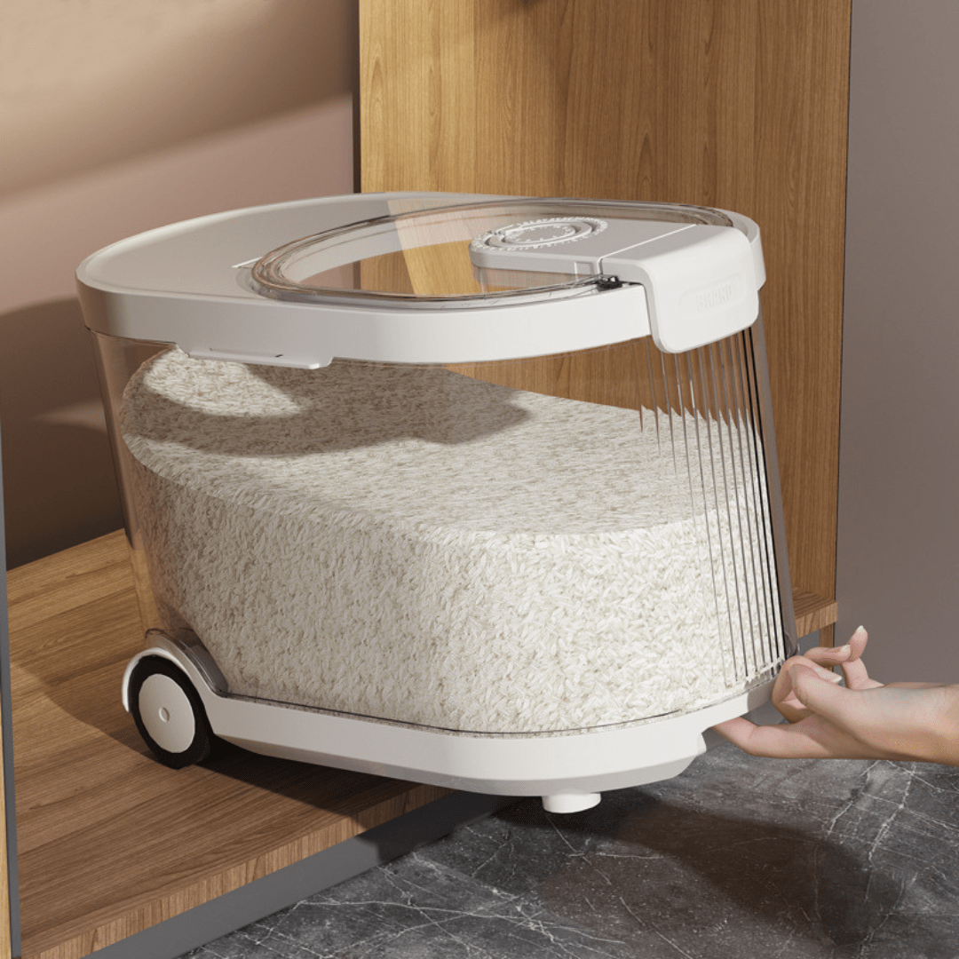 Sealed Rice Storage Container with Measuring Cup & Wheels