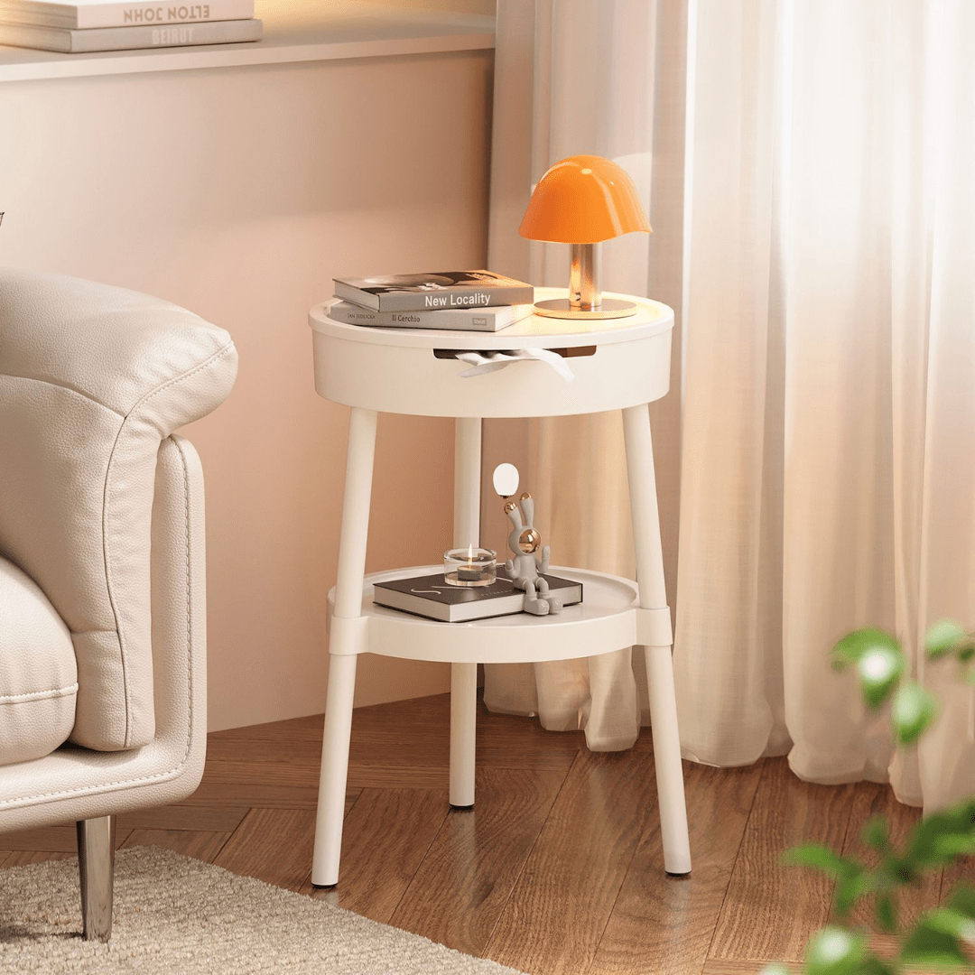 Multi-Purpose Round 2-Tier Side Table with Storage Shelf(35cm)