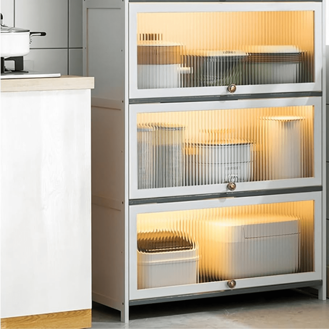 Multi-Purpose Bamboo & Acrylic Storage Cabinet with Flip Cover Doors (60cm)