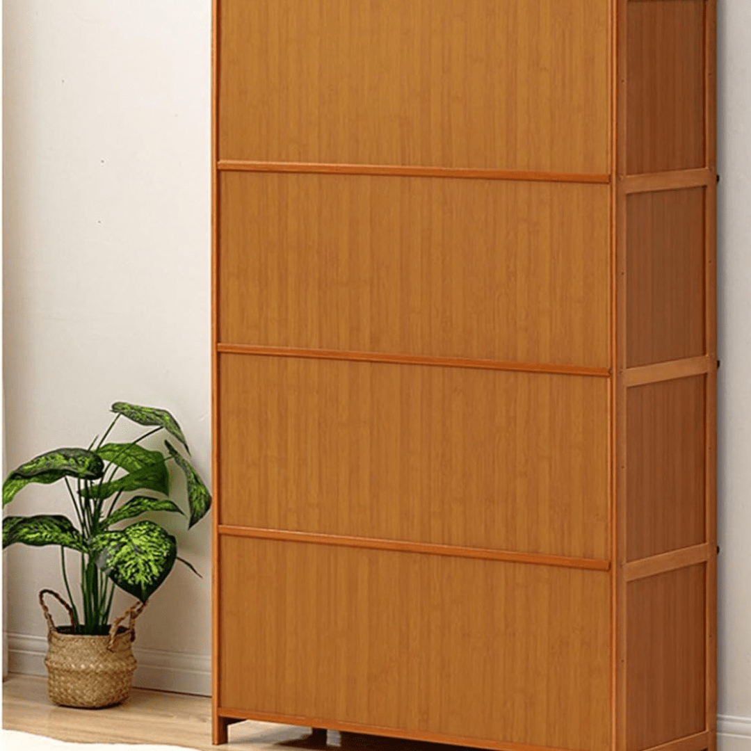 Multi-Tier Bamboo Wood Storage Shelf with Flip-Up Doors (80cm)