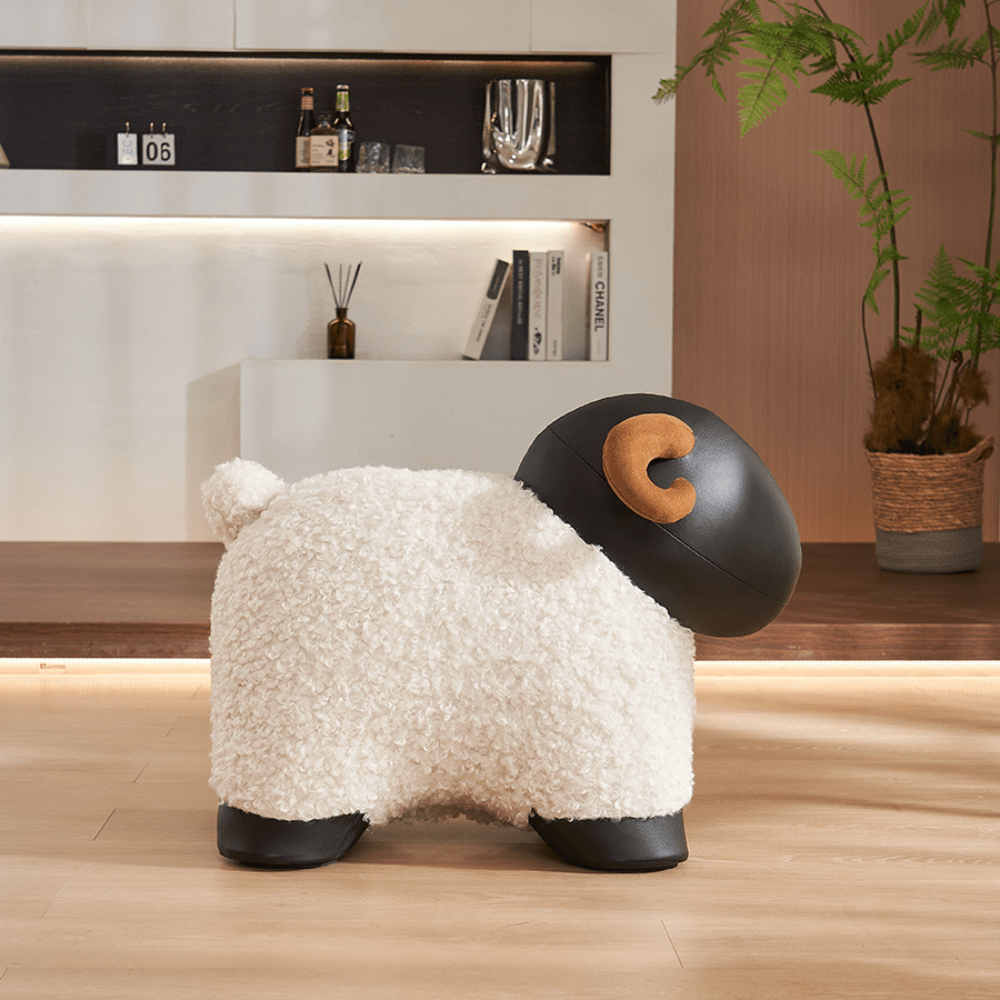 Creative Solid Wood Animal Stool with Soft Teddy Fleece