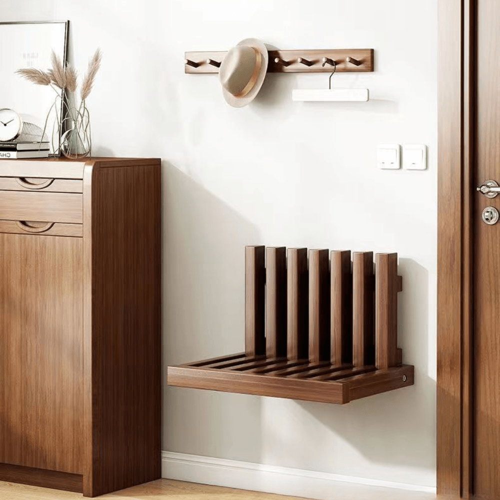 Solid Wood Foldable Wall-Mounted Shoe Changing Bench
