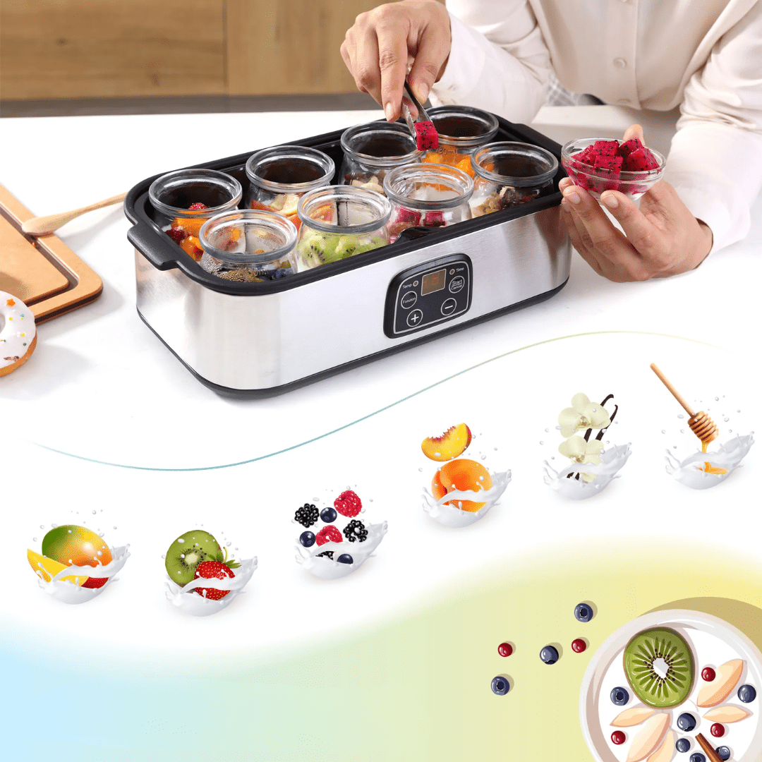 Multifunctional Stainless Steel Digital Yogurt Maker with 8 Cups (1440ml)