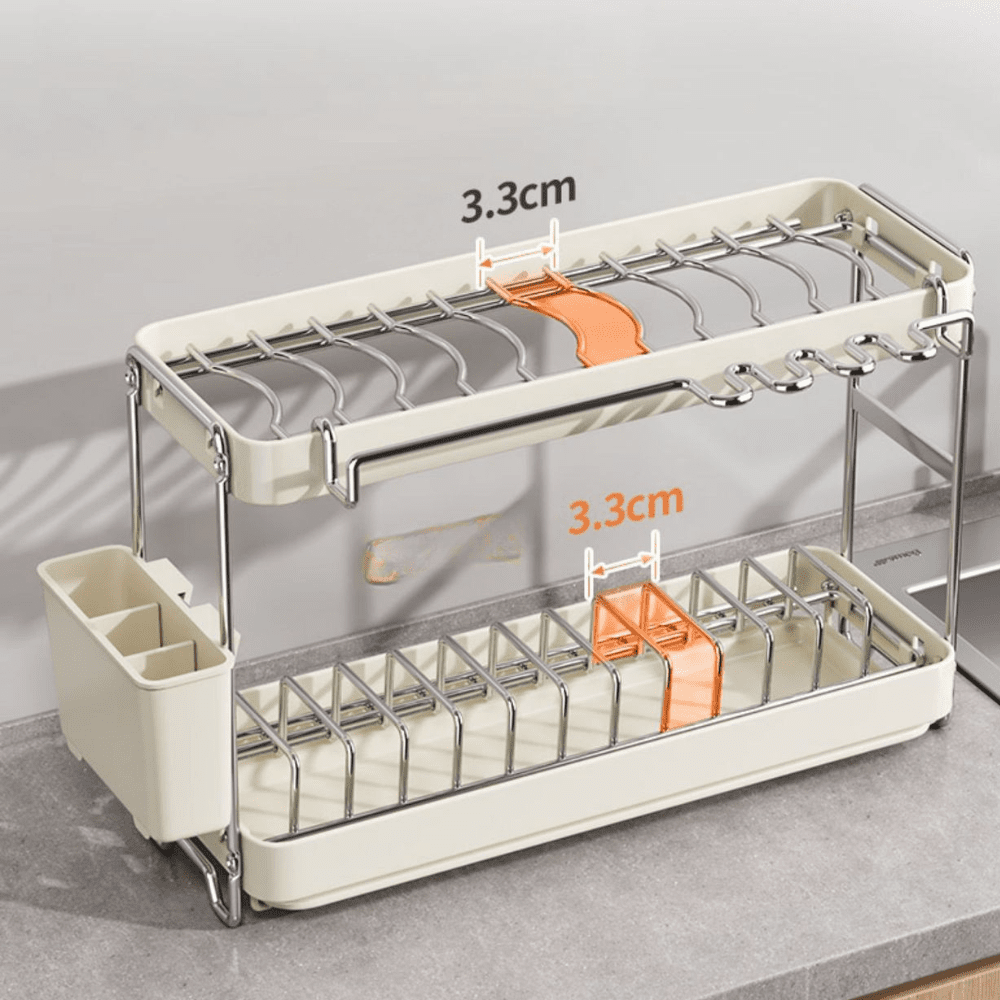 Multi-Functional Two-Level Dish Drying Rack with Adjustable Length