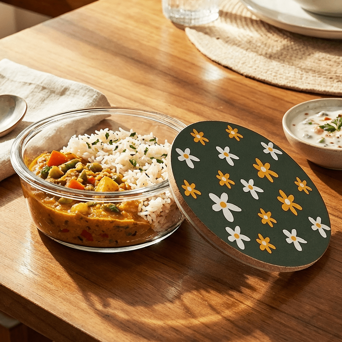 Round Borosilicate Glass Food Container with Printed Lid(400ml)