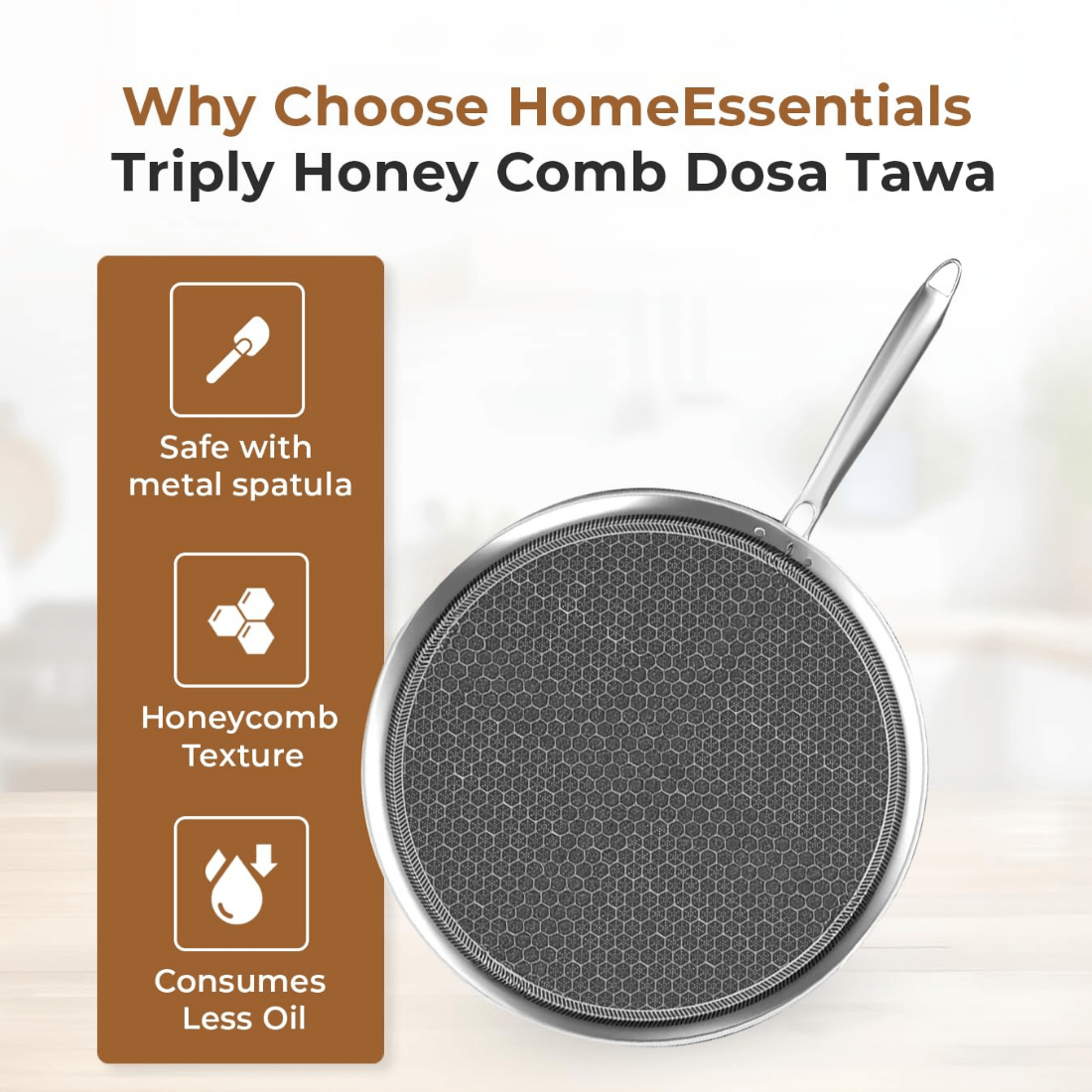 Tri-Ply Stainless Steel Honeycomb Non-Stick Tawa(29cm)