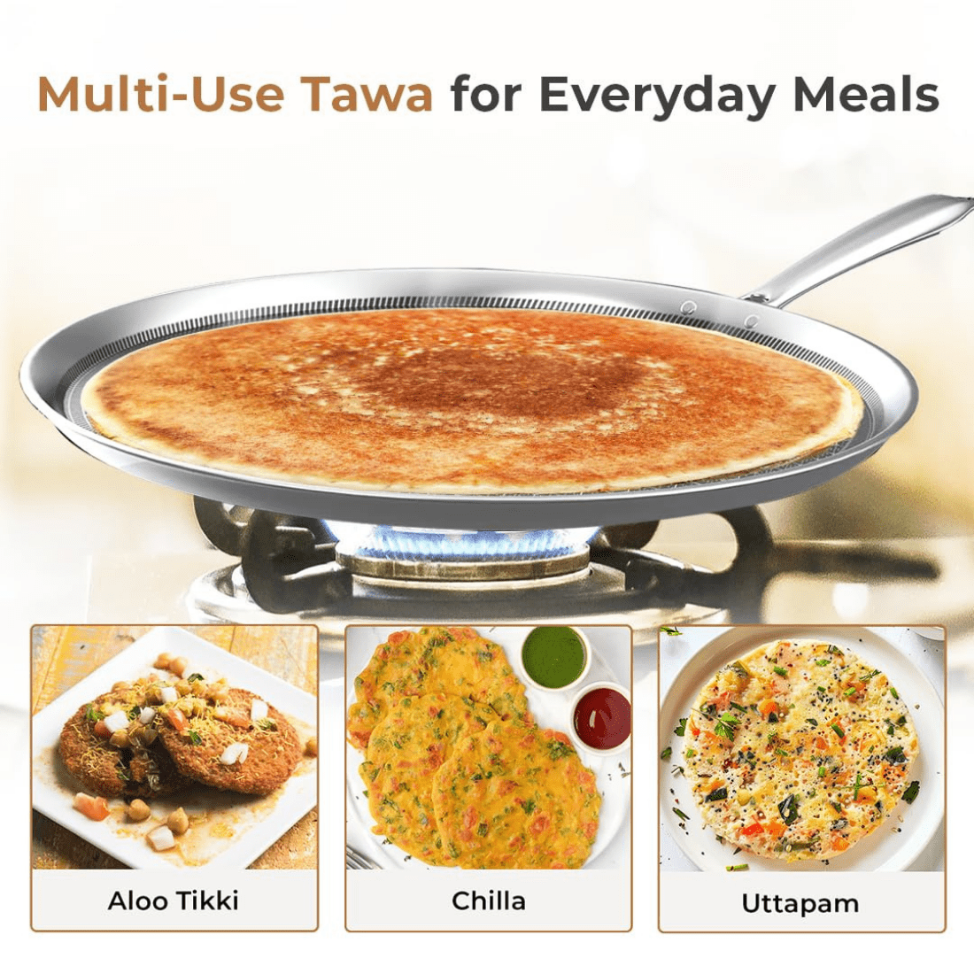 Tri-Ply Stainless Steel Honeycomb Non-Stick Tawa(29cm)