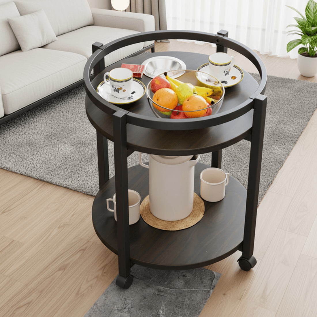 Modern Round Two-Tier Wooden Side Table