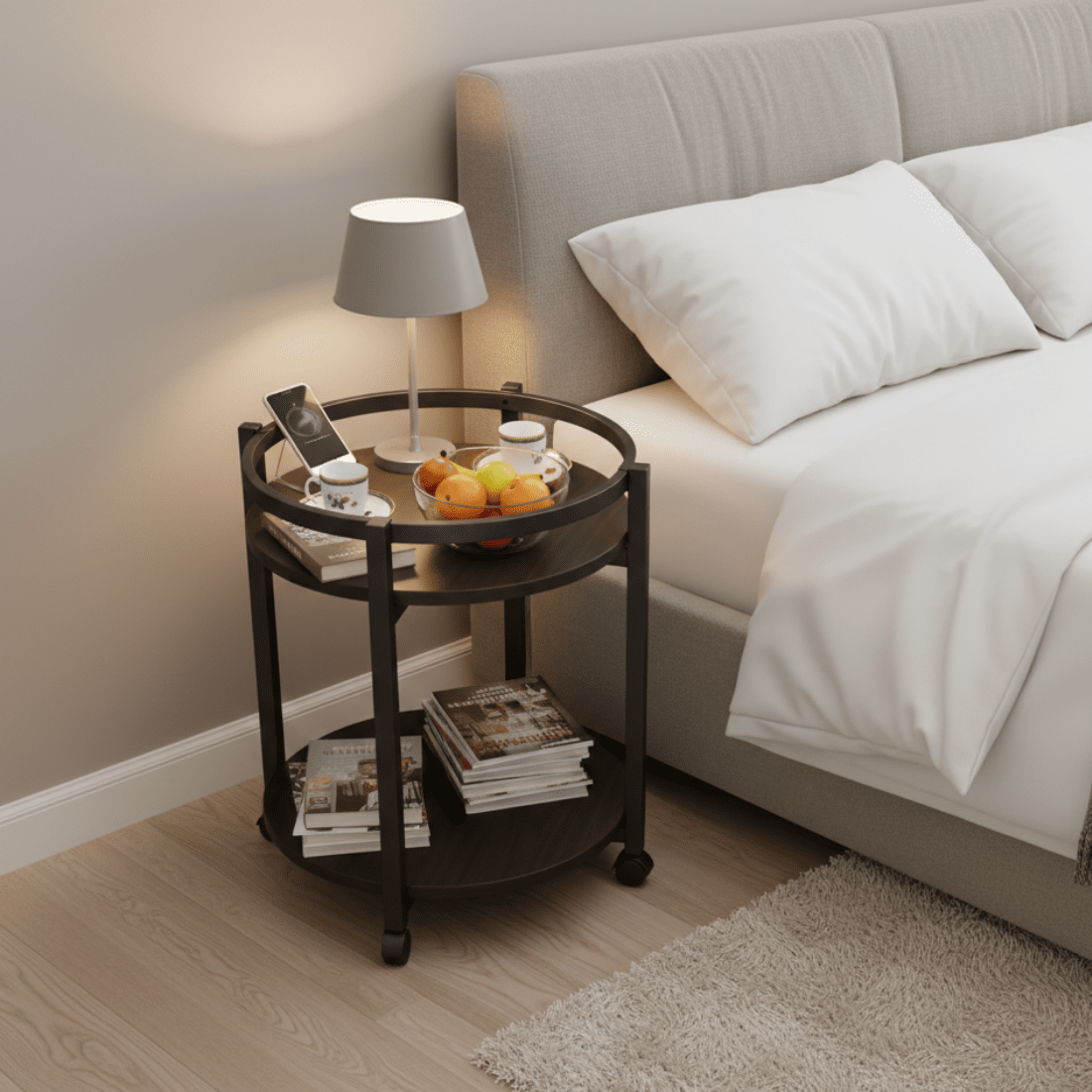 Modern Round Two-Tier Wooden Side Table