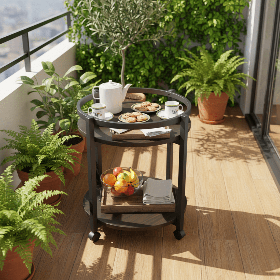 Modern Round Two-Tier Wooden Side Table