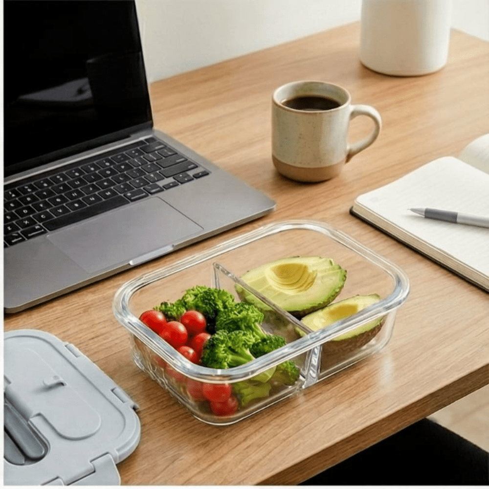 2-Compartment Rectangle Glass Food Container (1050ml)
