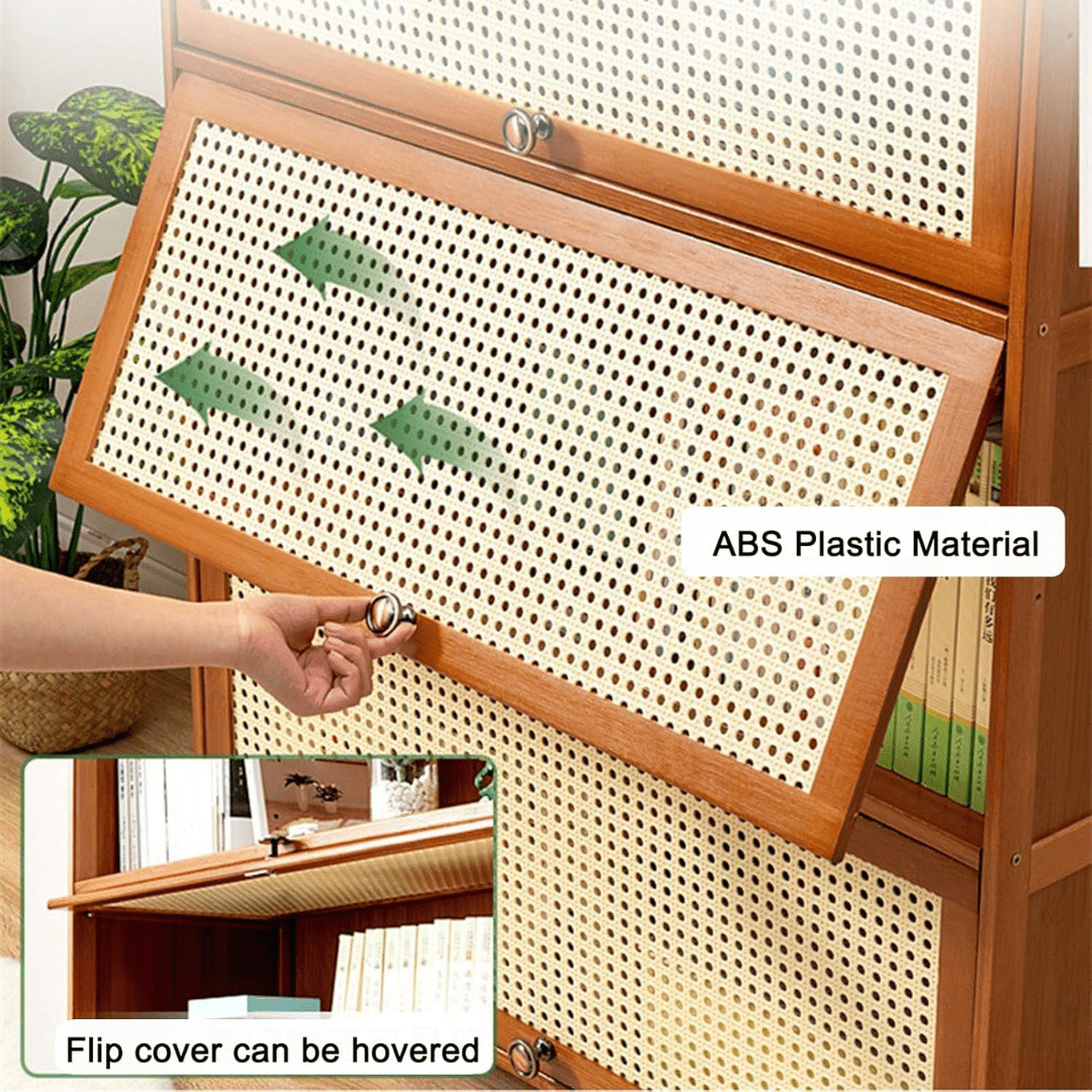 Multi-Tier Bamboo Wood Storage Shelf with Flip-Up Doors (80cm)