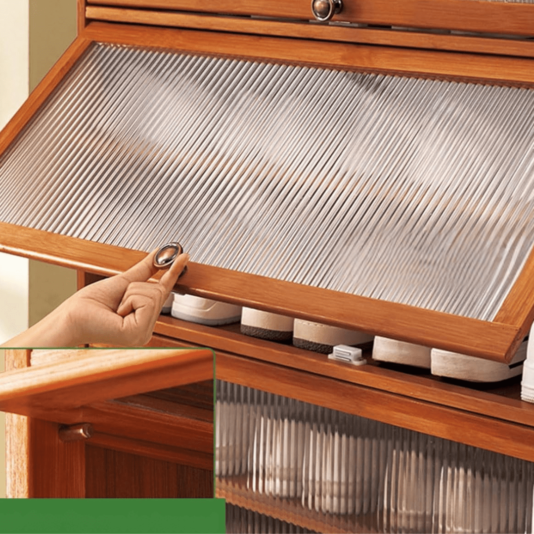 Multi-Tier Bamboo Shoe Rack with Transparent Flap Doors (80cm)