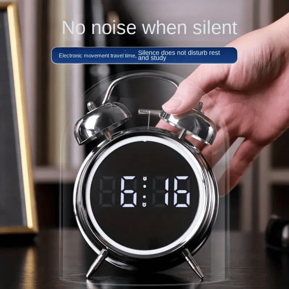 LED Display Twin Bell Metal Clock