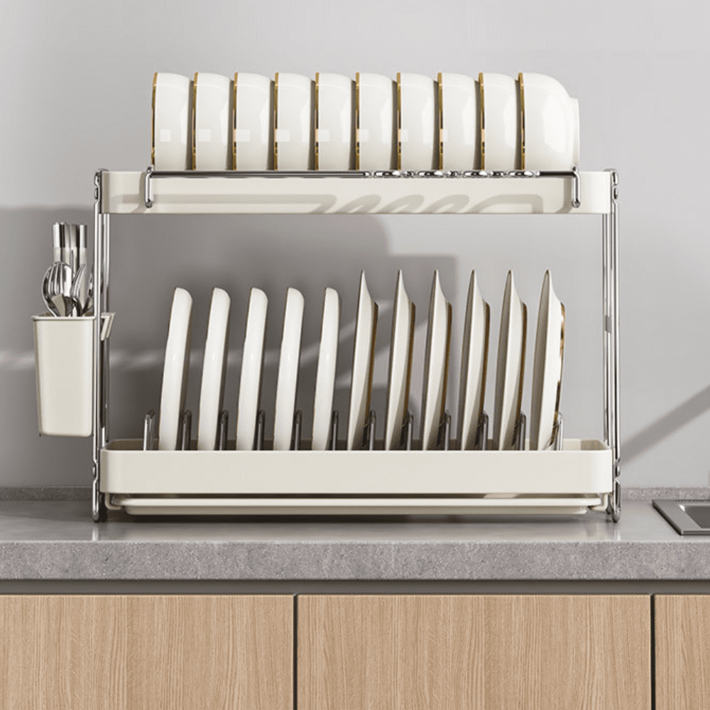Multi-Functional Two-Level Dish Drying Rack with Adjustable Length