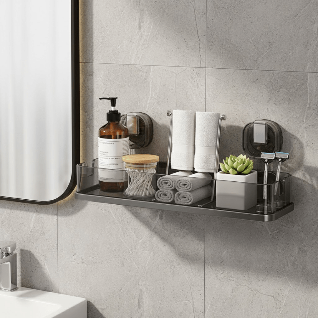 Multi-Purpose Punch-Free Transparent Suction Cup Wall Mounted Storage Rack