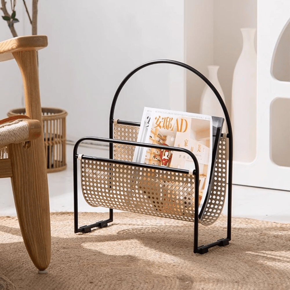 Open Frame Magazine Storage Holder With Curved Stand Design