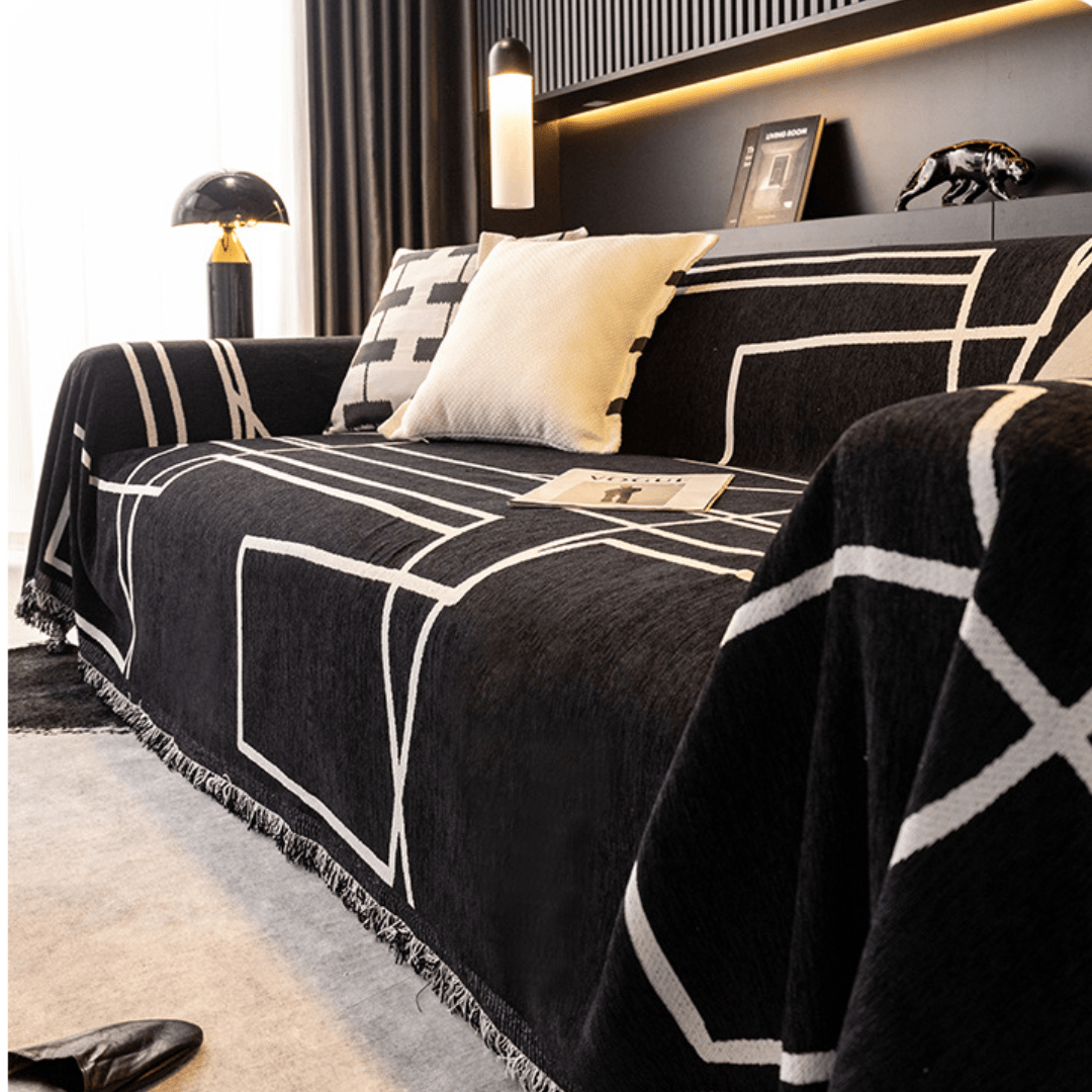 Geometric Print Black Elegance Chenille Sofa Cover